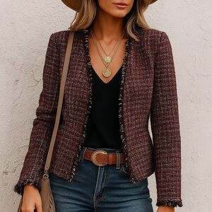 WHBM Chic Fringe Tweed sparkle Blazer